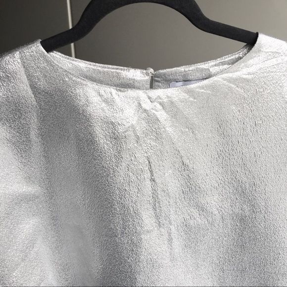 Anthropologie & Other Stories silver lamé short sleeve puff sleeve top size 4 - Picture 7 of 16